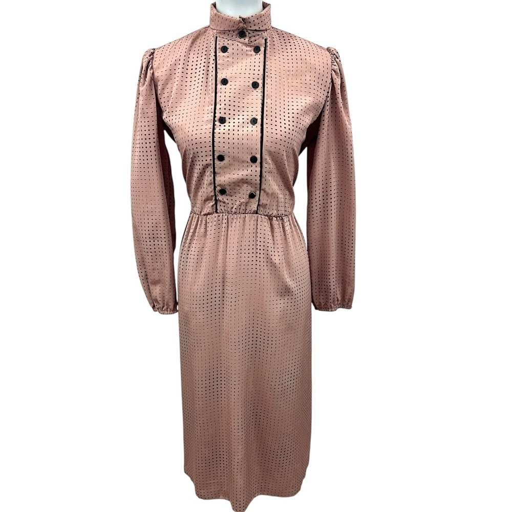 Vintage Puff Sleeve Double Breasted Military Button Crescent Moon Phase Dress